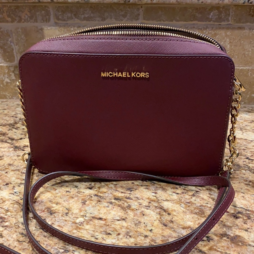Michael Kors Burgundy Crossbody Bag with Gold Hardware
